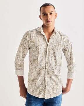 men geometric print regular fit shirt