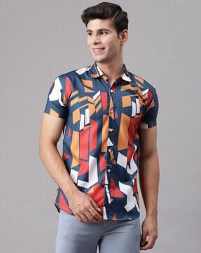 men geometric print regular fit shirt