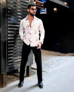 men geometric print regular fit shirt