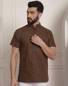 men geometric print regular fit short kurta