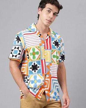 men geometric print relaxed fit shirt