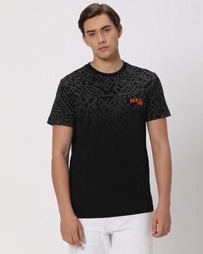 men geometric print slim fit crew-neck t-shirt