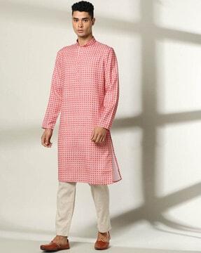 men geometric print slim fit kurta