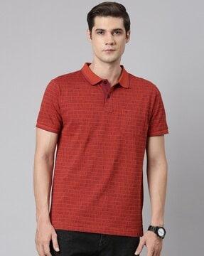 men geometric print slim fit polo t-shirt with patch pocket