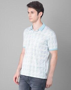 men geometric print slim fit polo t-shirt