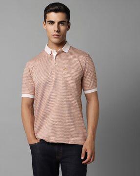 men geometric print slim fit polo t-shirt