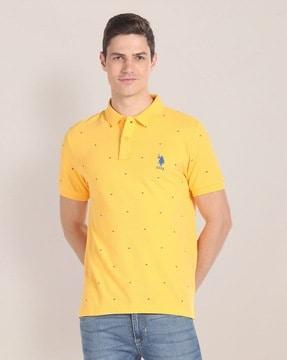 men geometric print slim fit polo t-shirt