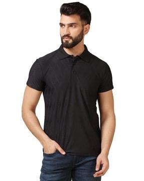 men geometric print slim fit polo t-shirt