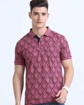 men geometric print slim fit polo t-shirt