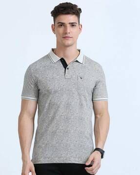 men geometric print slim fit polo t-shirt