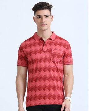 men geometric print slim fit polo t-shirt