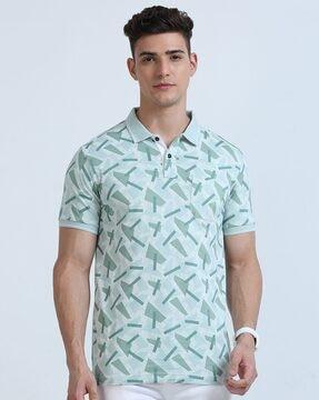 men geometric print slim fit polo t-shirt