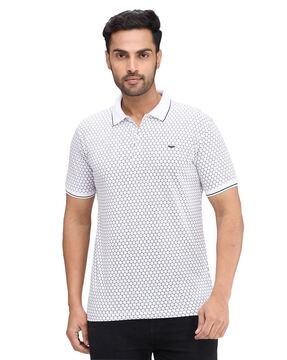 men geometric print slim fit polo t-shirt