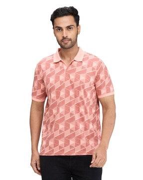 men geometric print slim fit polo t-shirt