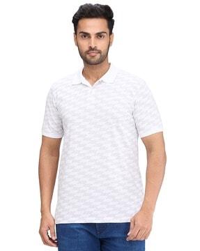 men geometric print slim fit polo t-shirt