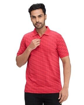 men geometric print slim fit polo t-shirt