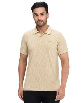 men geometric print slim fit polo t-shirt