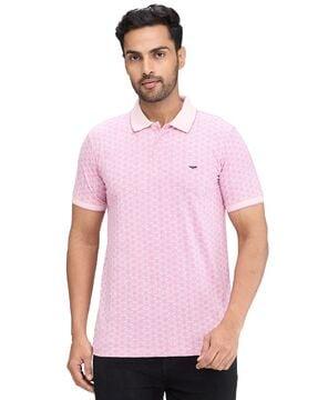 men geometric print slim fit polo t-shirt