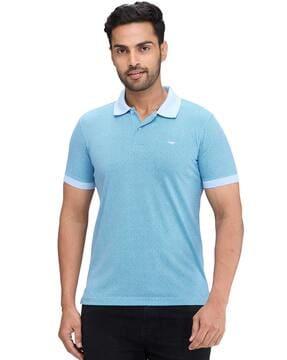 men geometric print slim fit polo t-shirt