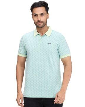 men geometric print slim fit polo t-shirt