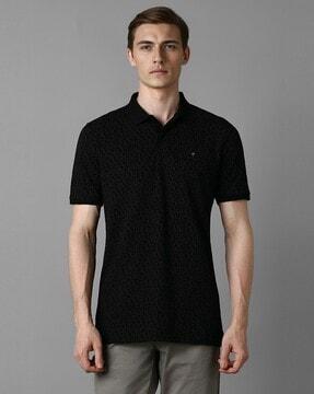 men geometric print slim fit polo t-shirt