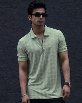 men geometric print slim fit polo t-shirt