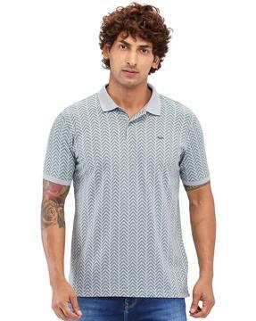 men geometric print slim fit polo t-shirt