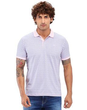 men geometric print slim fit polo t-shirt