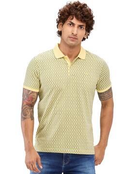 men geometric print slim fit polo t-shirt