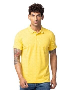 men geometric print slim fit polo t-shirt