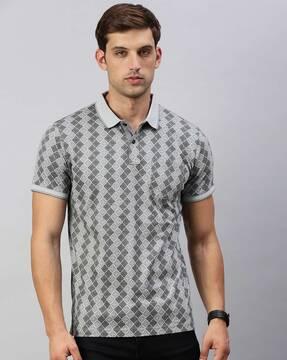 men geometric print slim fit polo t-shirt