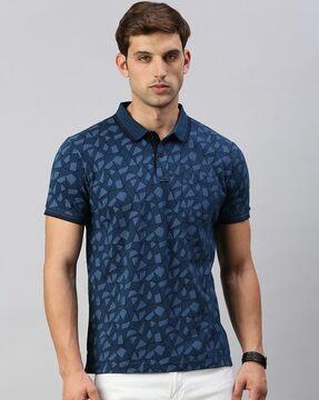 men geometric print slim fit polo t-shirt