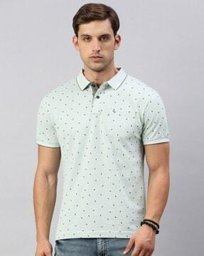 men geometric print slim fit polo t-shirt