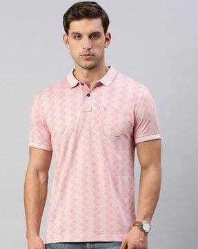 men geometric print slim fit polo t-shirt