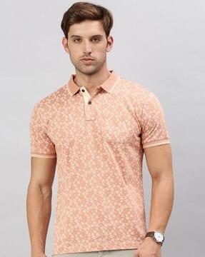 men geometric print slim fit polo t-shirt