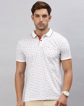 men geometric print slim fit polo t-shirt