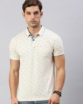 men geometric print slim fit polo t-shirt