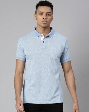 men geometric print slim fit shirt with patch pocket