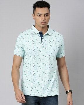 men geometric print slim fit shirt with patch pocket