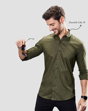 men geometric print slim fit shirt with spread collar