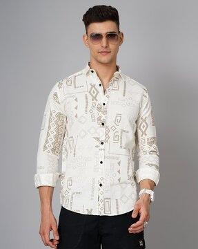 men geometric print slim fit shirt