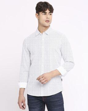 men geometric print slim fit shirt