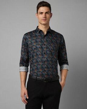 men geometric print slim fit shirt