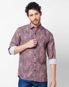 men geometric print slim fit shirt