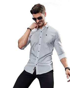 men geometric print slim fit shirt