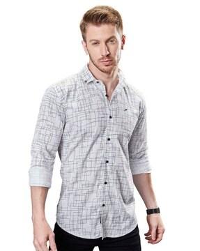 men geometric print slim fit shirt