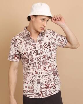 men geometric print slim fit shirt