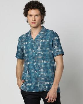 men geometric print slim fit shirt