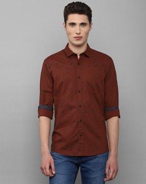 men geometric print slim fit shirt