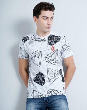 men geometric print slim fit t-shirt